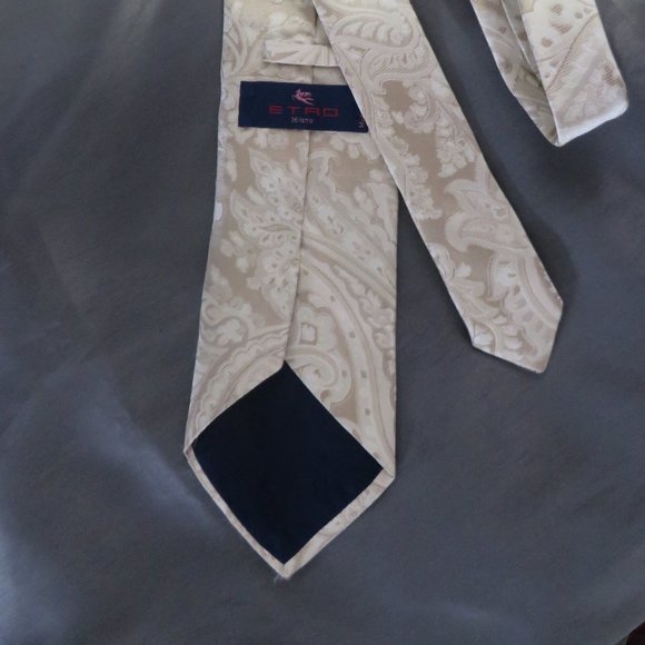 ❤️ETRO Off White / Tan PAISLEY NECKTIE TIE MADE IN ITALY - Picture 3 of 8